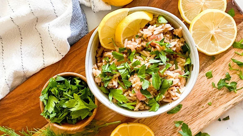 Lemon rice pilaf in a bowl