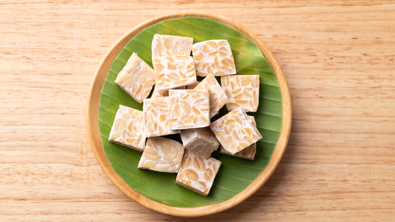 Block of tempeh on a table