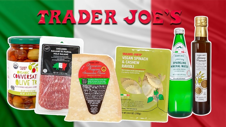 Collage of Trader Joe's wordmark and Italian grocery products