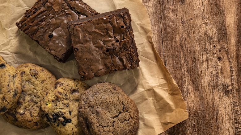 cookies and brownies on brown paper