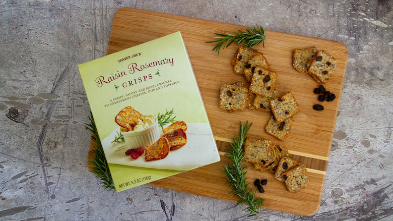 Trader Joe's Raisin Rosemary Crisps on a board