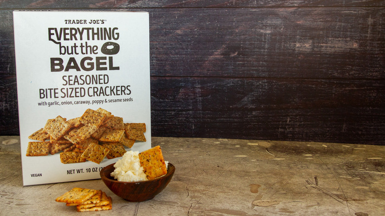 A box of Everything Seasoned Crackers and a bowl of dip
