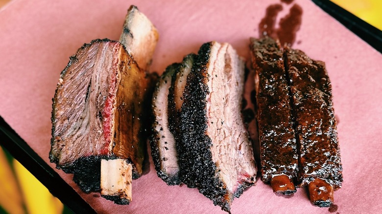 A tray of barbecued meat at La Barbecue