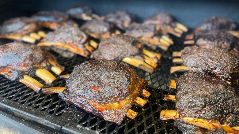 Beef ribs on a grill at Redbird BBQ