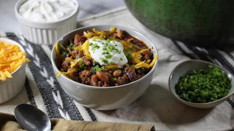 A bowl of Chorizo And Beef Chili Con Carne