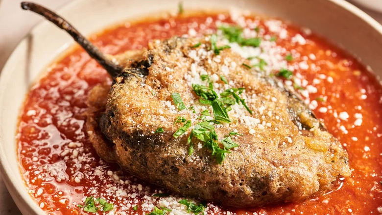 A dish of Classic Chiles Rellenos