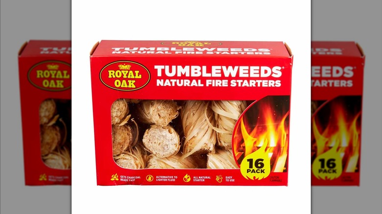 16-pack of Tumbleweeds natural fire starters in a red box on a white background.