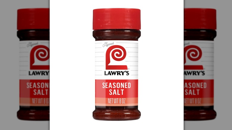 8-ounce canister of Lawry's seasoned salt with red lid on a white background.
