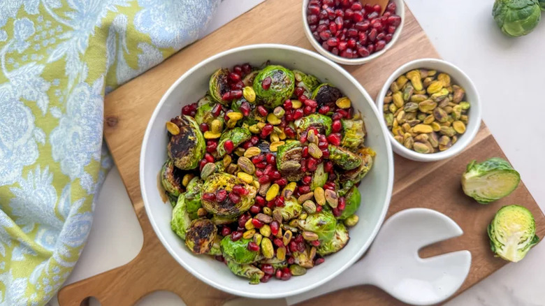 Brussels sprouts in a dish with toppings