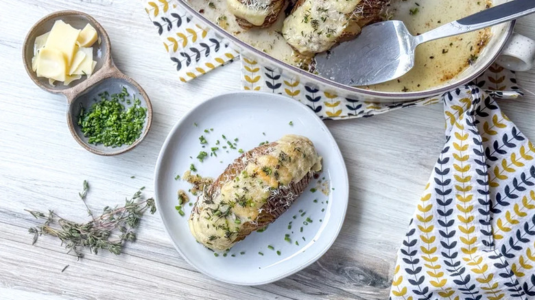 Hasselback potatoes with butter and chives