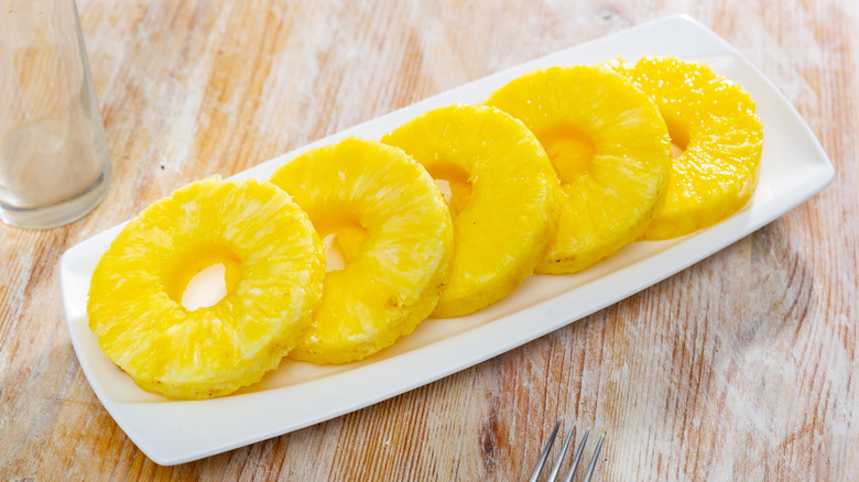 Pineapple rings on a white dish