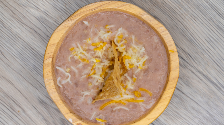 Bean dip in bowl from overhead