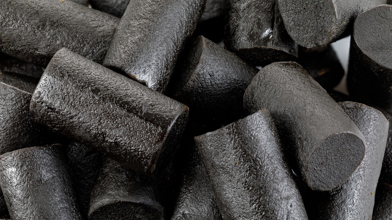 Pieces of black licorice close up