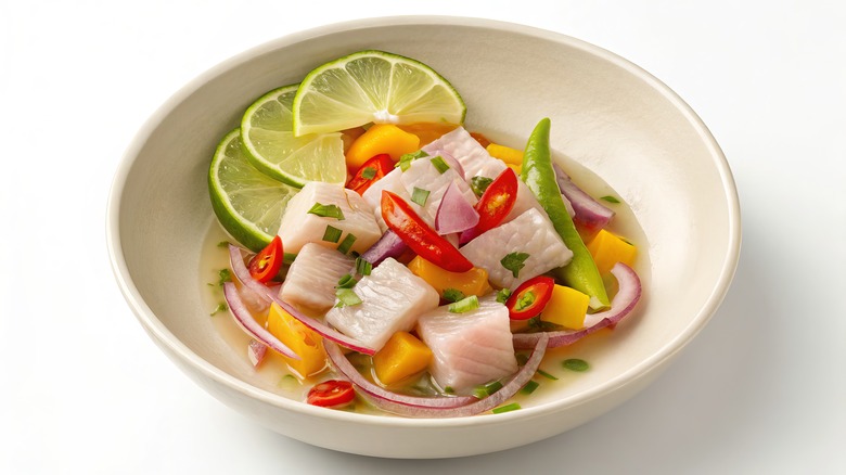 Ceviche with peppers in a bowl