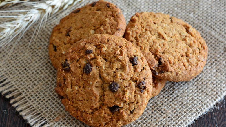 Oatmeal cookies on burlap cloth