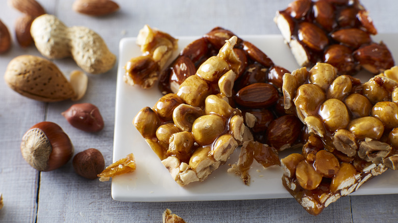 Peanut brittle on a tray