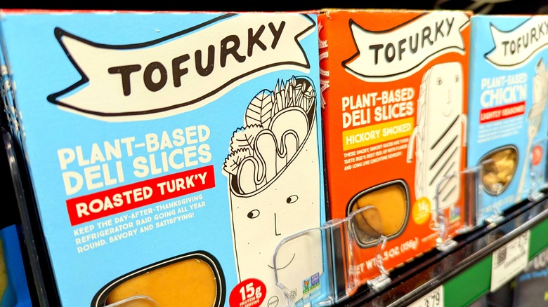 Tofurkey in a box in grocery store cooler