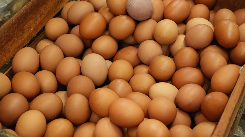 Basket of brown eggs.