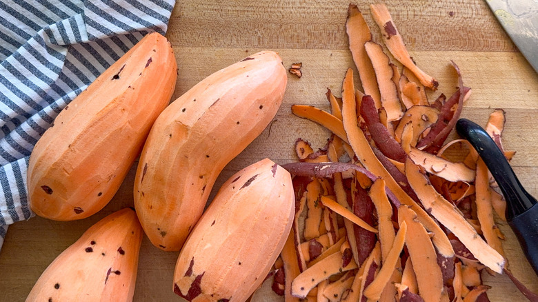 peeled sweet potatoes with peels