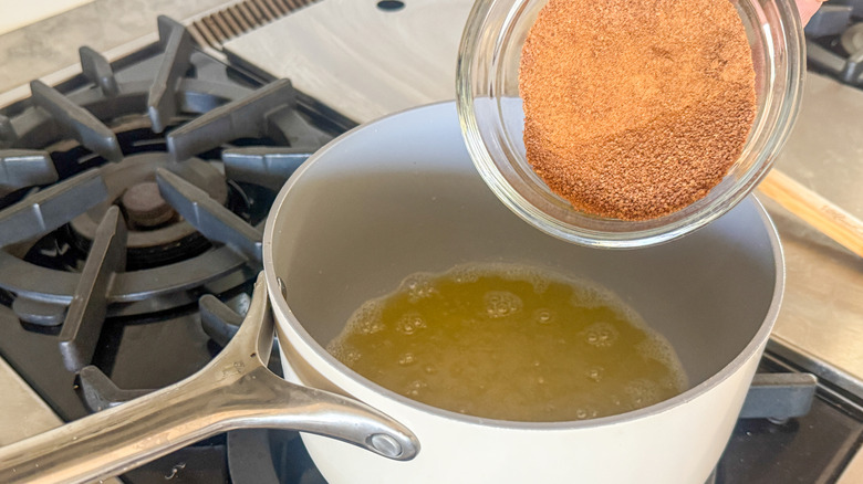 adding coconut sugar to pot