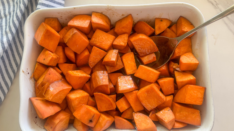 sweet potatoes in baking dish