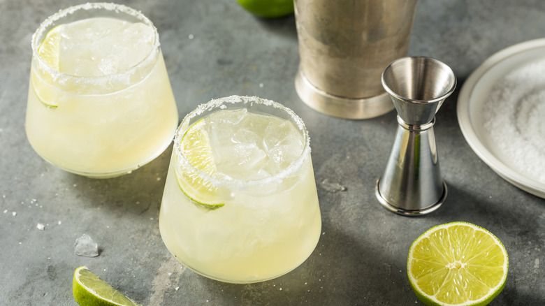 Freshly made margaritas with salted rims