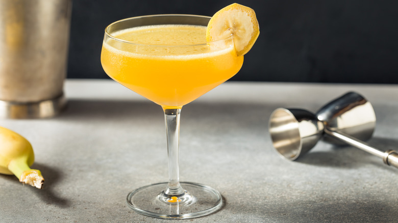 Freshly made banana cocktail in a coupe glass