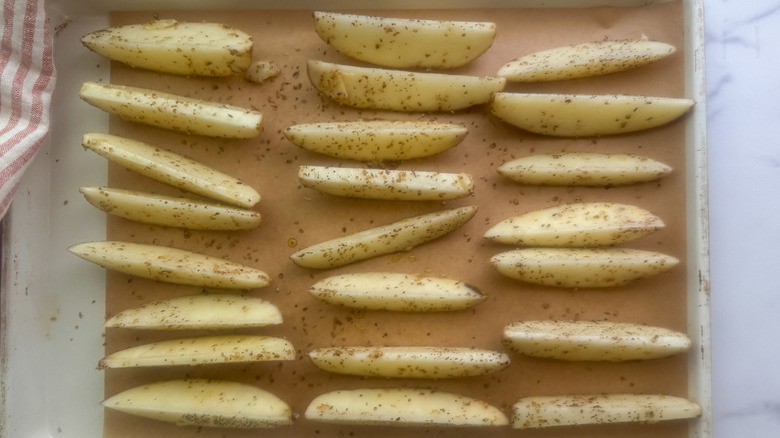 wedges on baking sheet