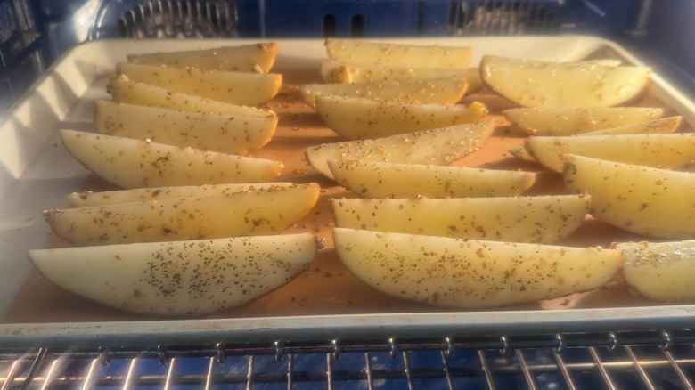 wedges on sheet in oven