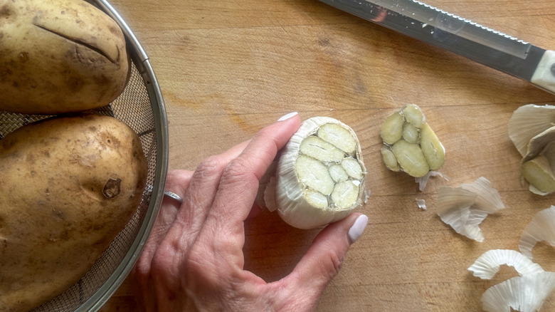 top of garlic sliced off