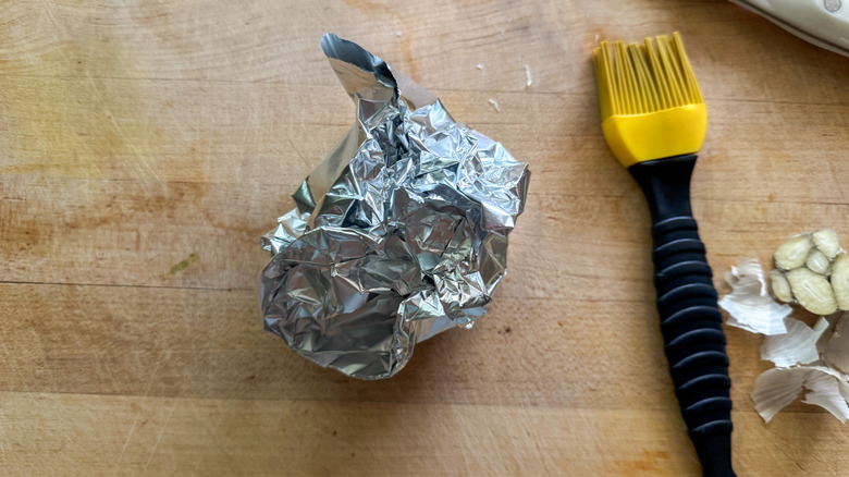 garlic bulb wrapped in foil