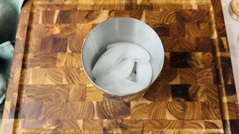 Ice in a cocktail shaker