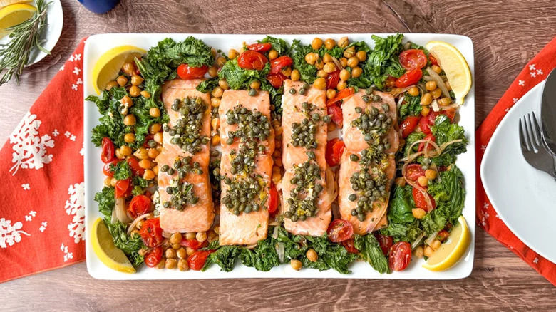 Plate of salmon and greens