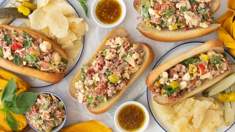 Italian sub sandwich with bread and dressing