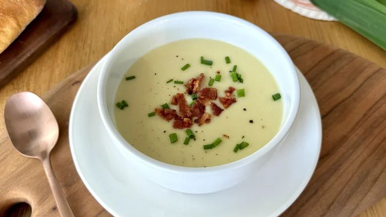 Potato leek soup with bacon and scallions