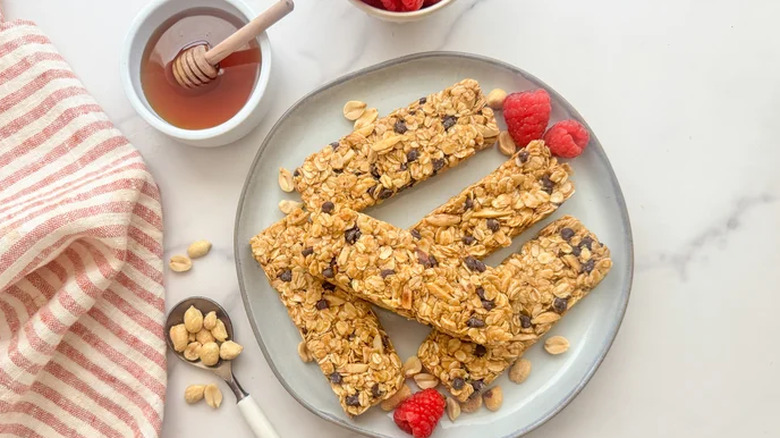 Granola bars with honey on a plate