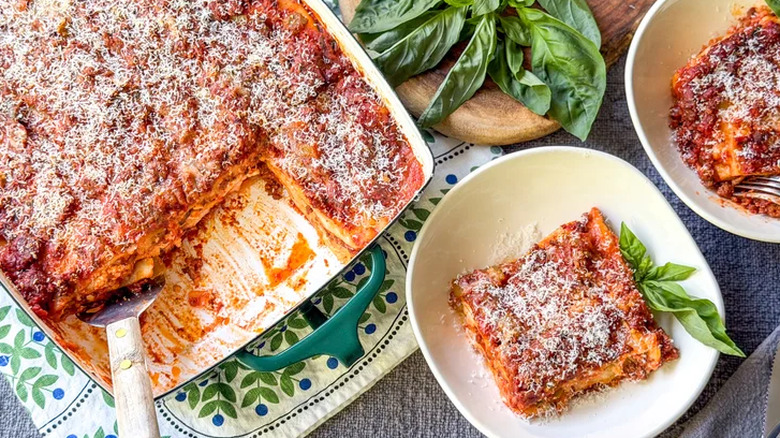 Cottage cheese lasagna being served