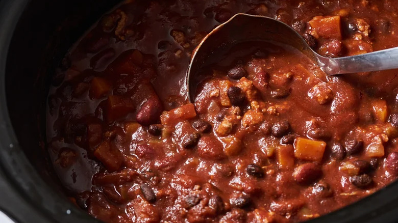 Turkey chili with a spoon