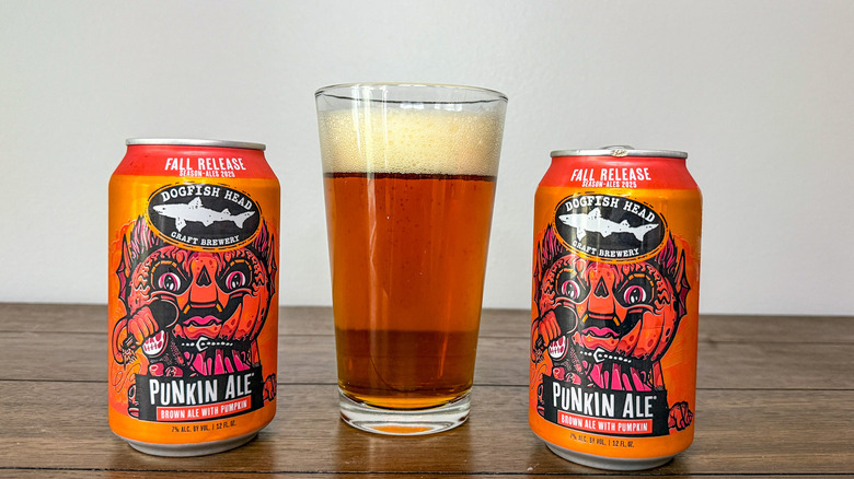 Two cans of Dogfish Head Punkin Ale