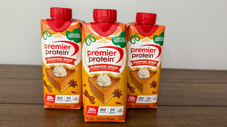 Boxes of premier protein pumpkin spice shake
