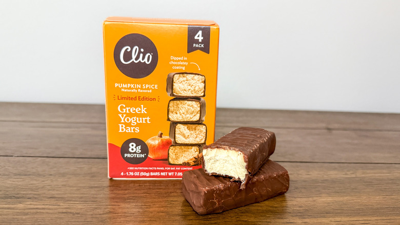 Box of Clio pumpkin spice Greek yogurt bars