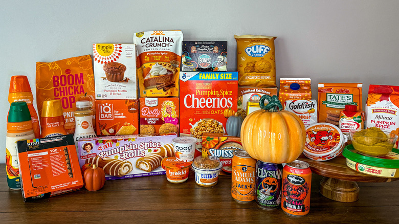 Array of pumpkin spice flavored products
