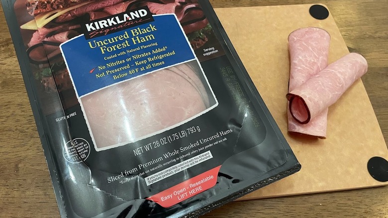 A package of Kirkland Uncured Black Forest Ham