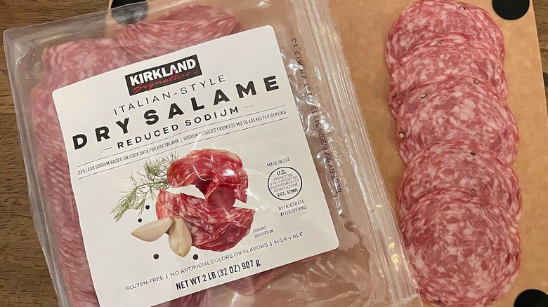 A package of Kirkland Dry Salame