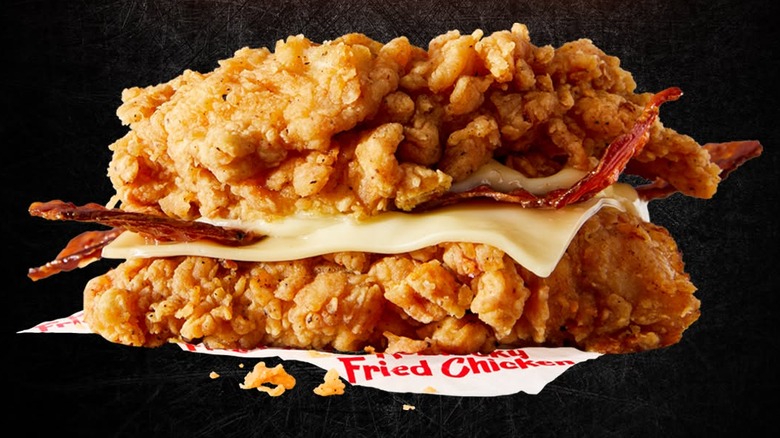 KFC Double Down sandwich on a black background