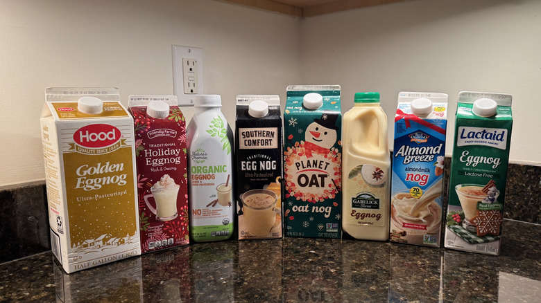Eggnog brands on kitchen counter