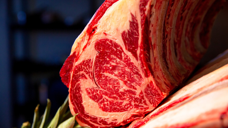 close up of well marbled ribeye