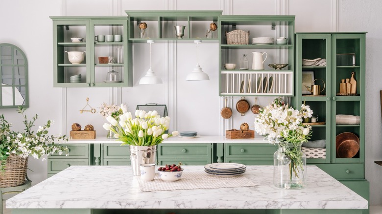 Neat kitchen table and shelves