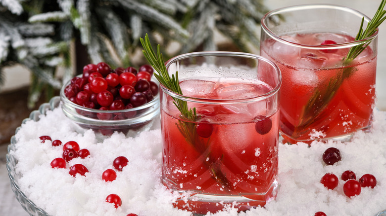 gin and cranberry cocktail with whole cranberries