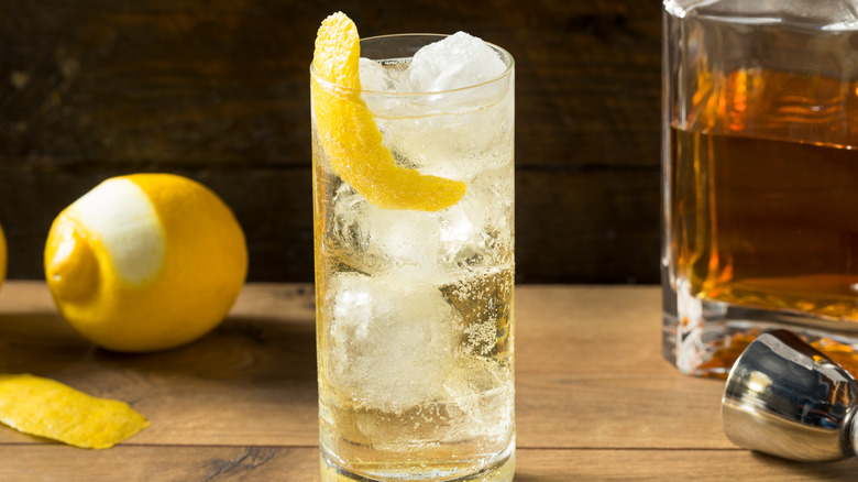 whiskey highball with lemon and whiskey